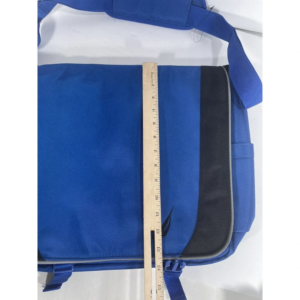 Nautica Blue Black Canvas Messenger Bag Laptop Case Crossbody Padded Strap 16x13